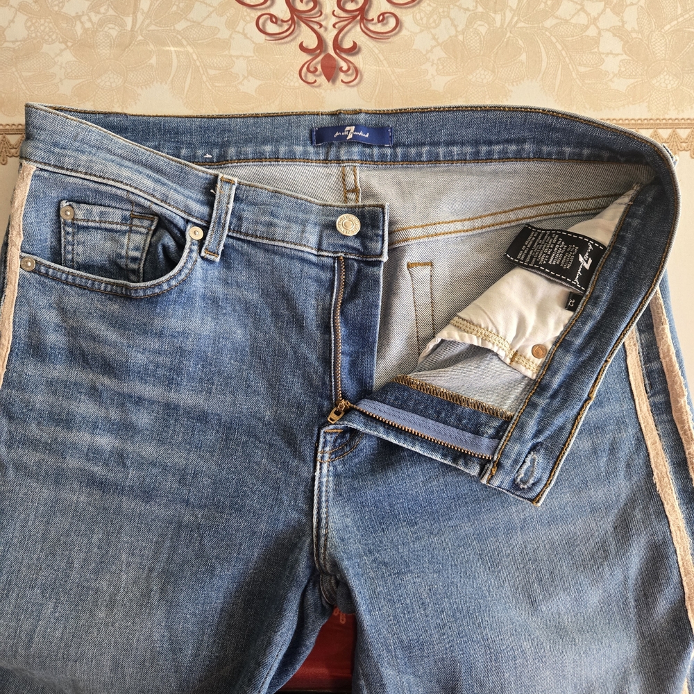 7 For All Mankind Roxanne Skinny Jeans Womens Size 32 Blue Double Racing Stripes - Picture 5 of 15
